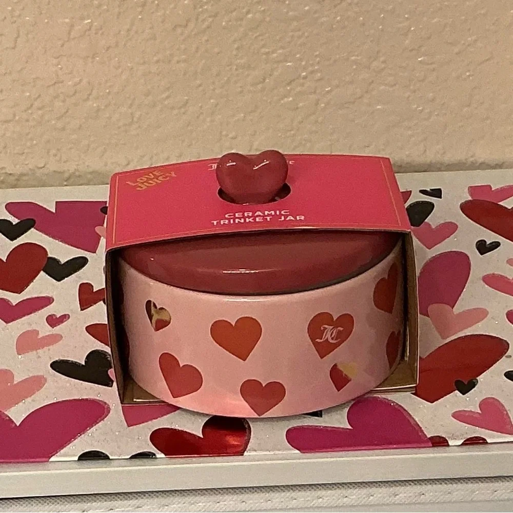 Juicy Couture Heart Patterned Pink Ceramic Trinket Box with Lid